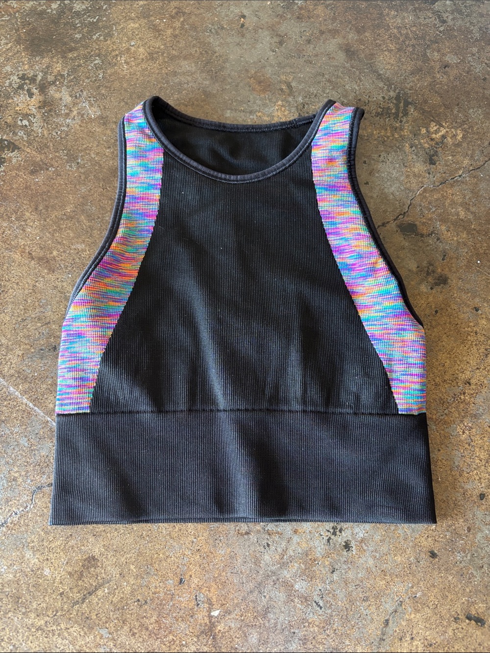 lululemon Black Racerback Crop with Multicolor Heather Panels